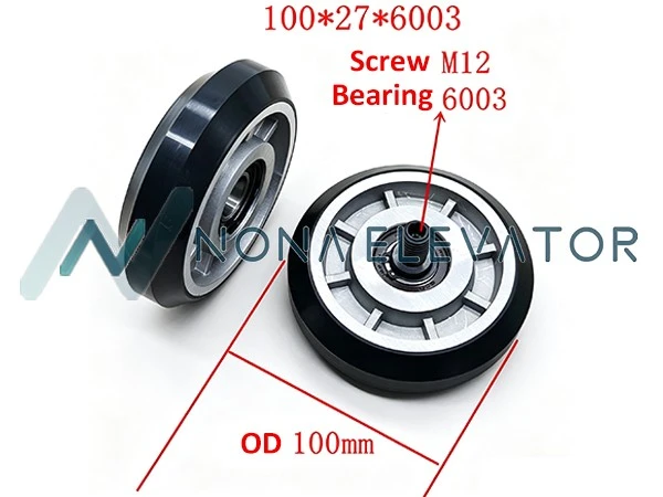 Elevator maintenance spare part 100x27x6003 Guide Shoe Roller, aftermarket elevator guide shoe wheel