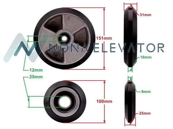 R3 R6 High Speed Guide Shoes Elevator Wheel Roller 100×25×6205 150×30×6201 for KONE and SDL Elevator