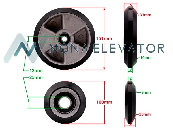 R3 R6 High Speed Guide Shoes Elevator Wheel Roller 100×25×6205 150×30×6201 for KONE and SDL Elevator